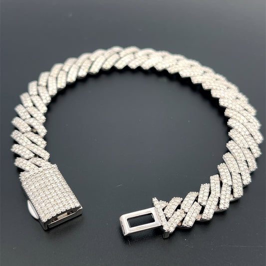 Cadena y pulsera cubana de plata con moissanita de 10 mm