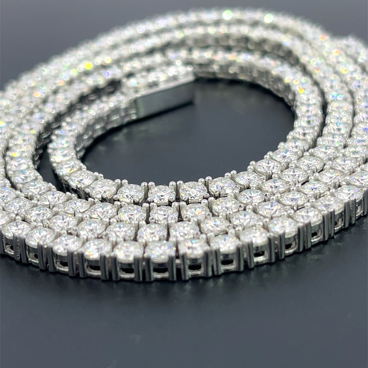 3mm Moissanite Spring Lock Tennis Silver Chain-NET/FINAL PRICE