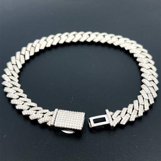 Cadena y pulsera cubana de plata con moissanita de 8 mm