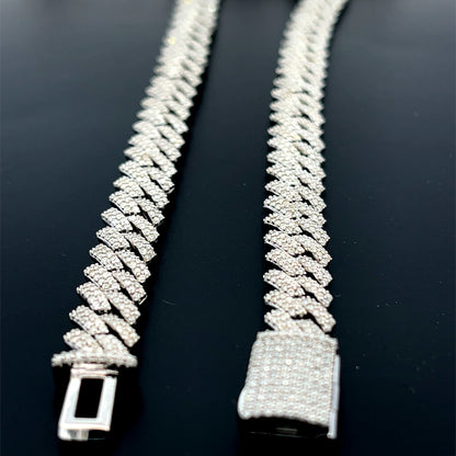 8 mm Moissanite Silver Cuban Chain & Bracelet