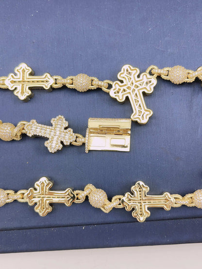 Brass Cross with Ball Bracelet and chain