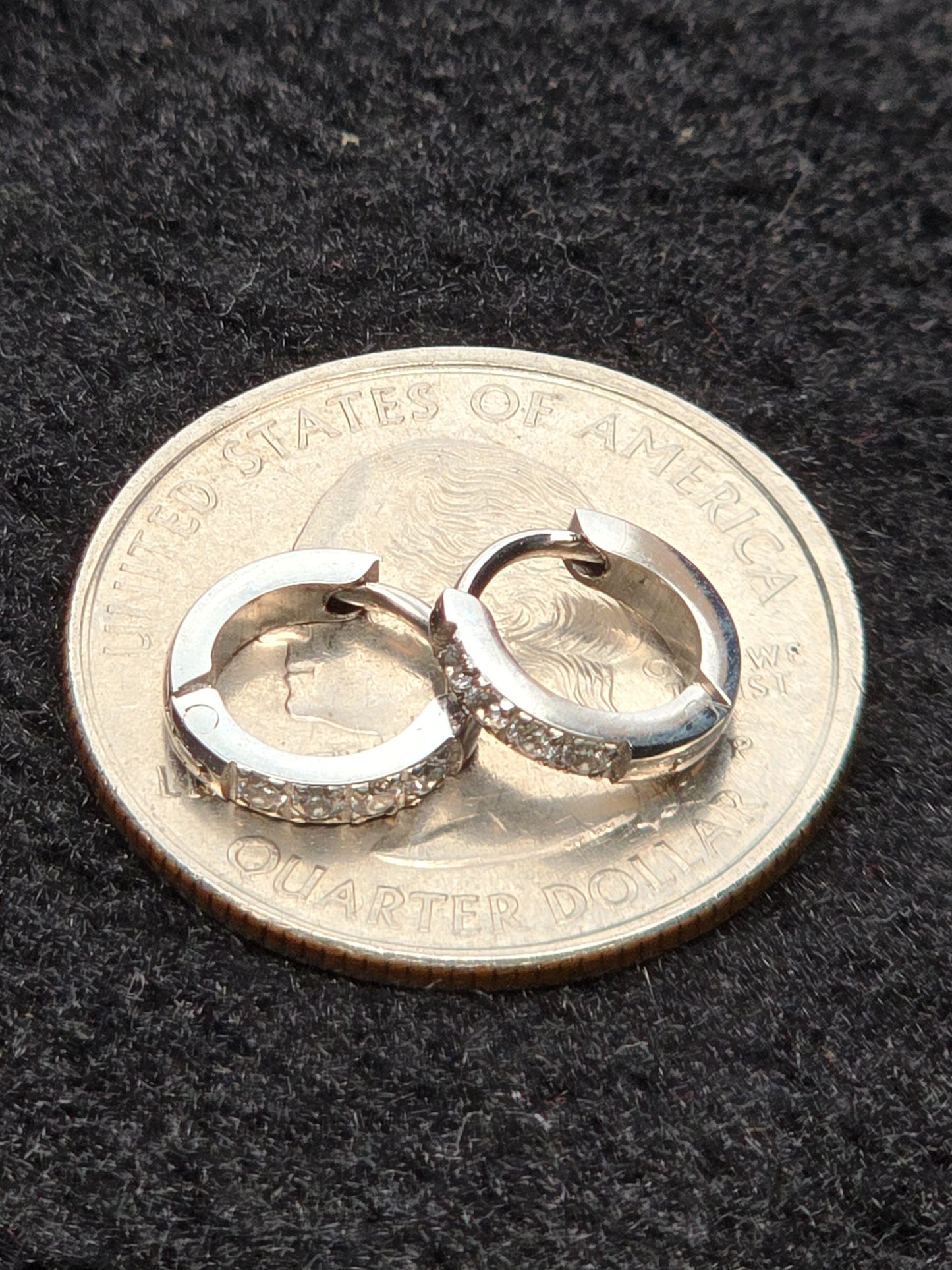 SEW-375 (2x6 mm CZ Stone Dainty Huggie Hoop Earrings)