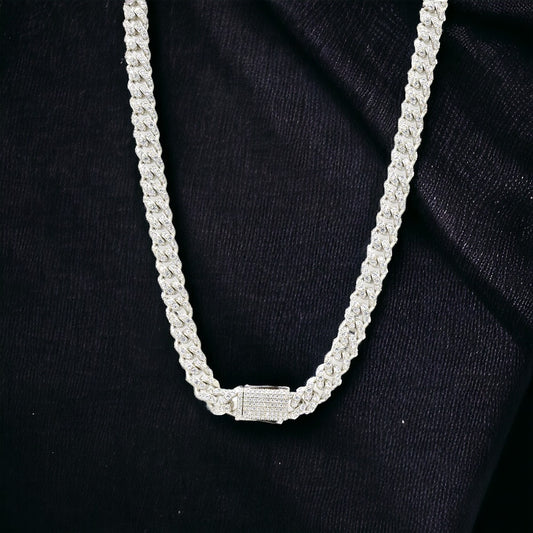 STNB-06 Silver Big Stone Monaco Lock 8mm Cuban Chain 16" 18" 20" 22" 24" 7" 7.5" 8" 8.5"