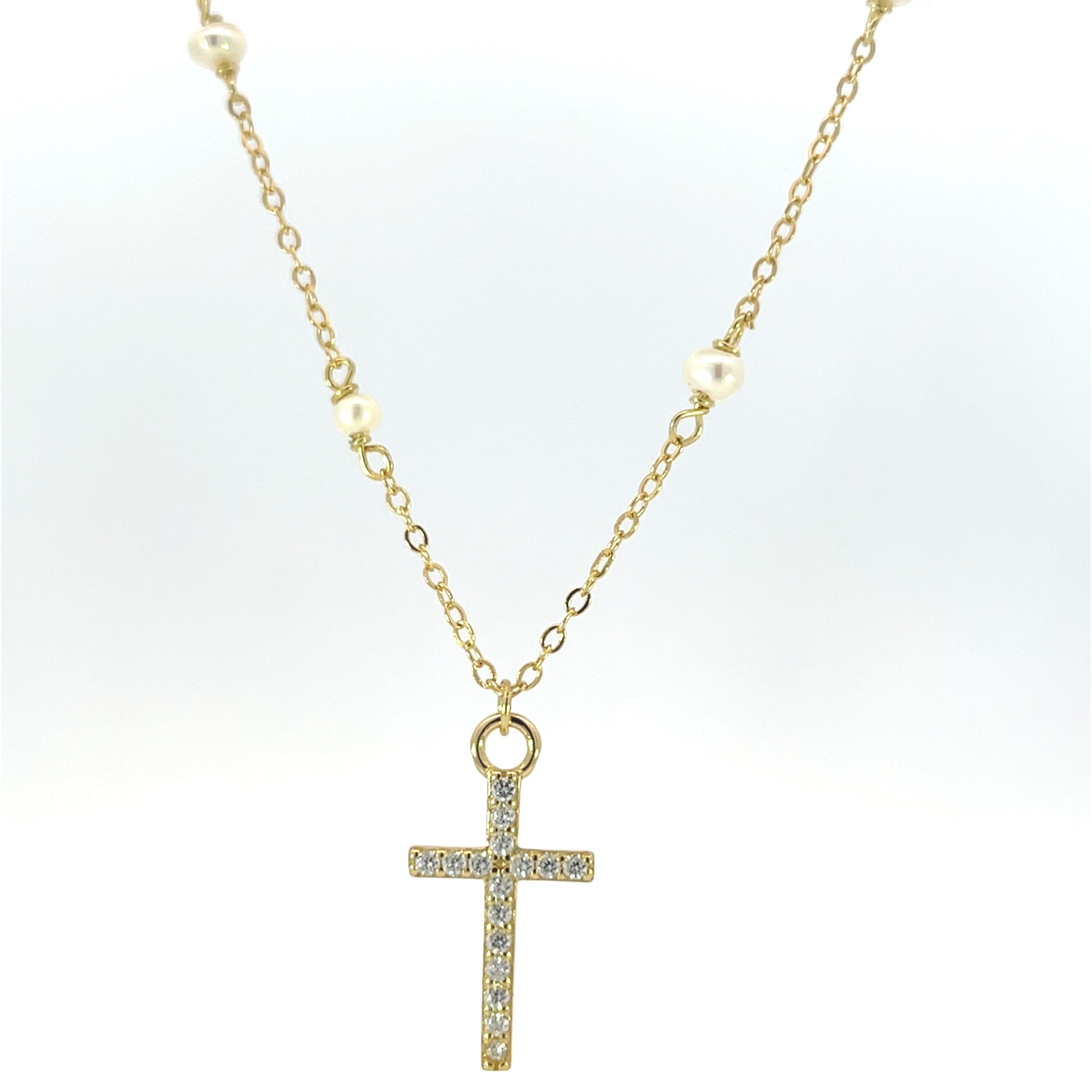 CZ Cross w/Pearl Necklace