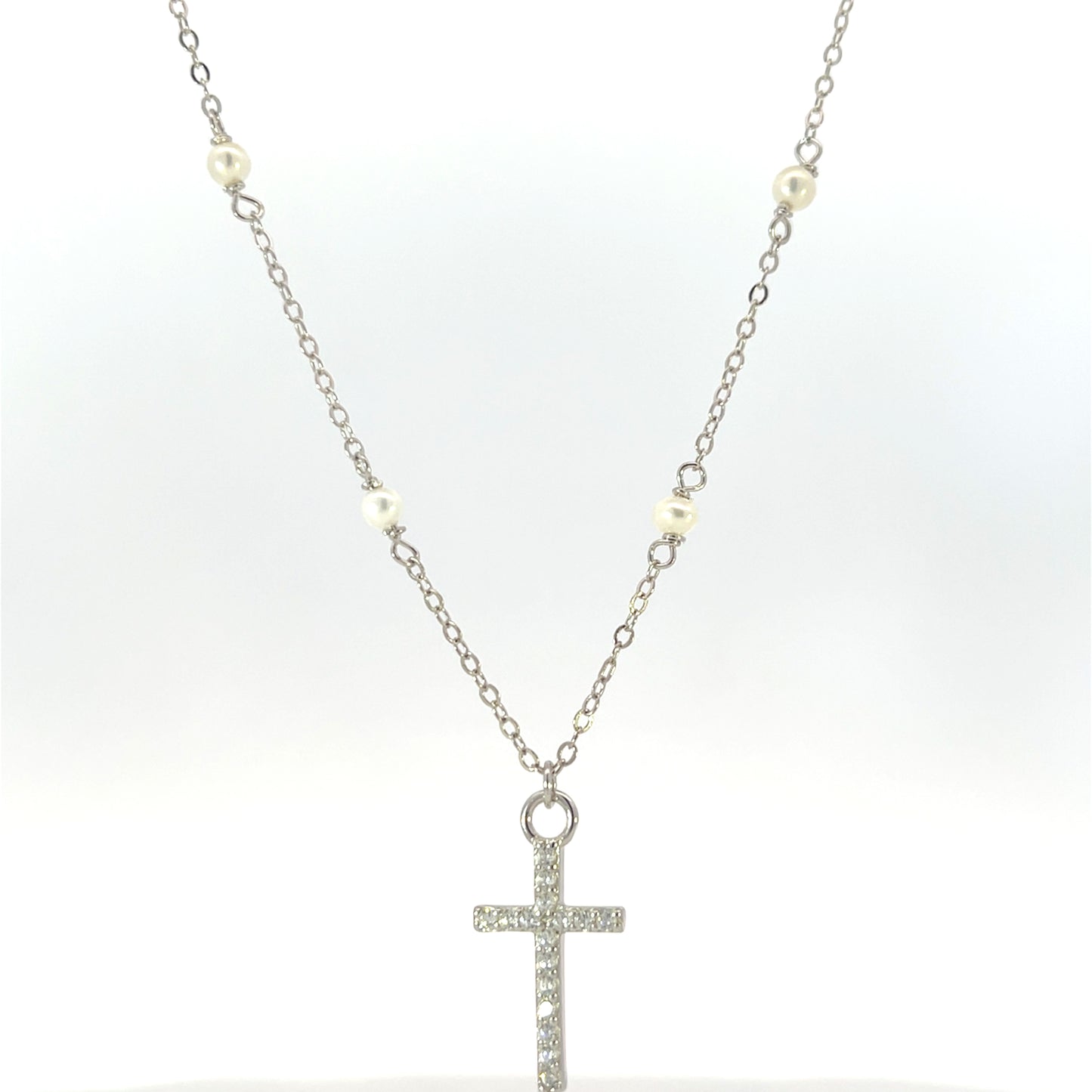 CZ Cross w/Pearl Necklace