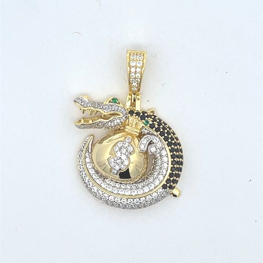 CZ Gold $ Crocodile Pendant