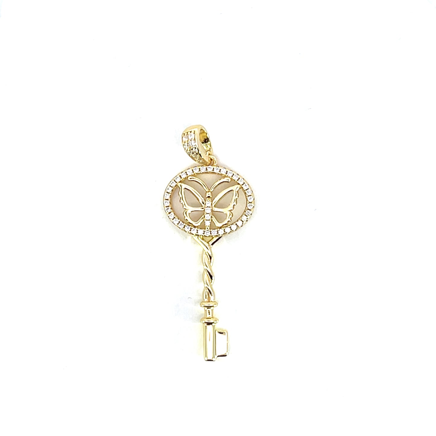 CZ Key with Butterfly Pendant