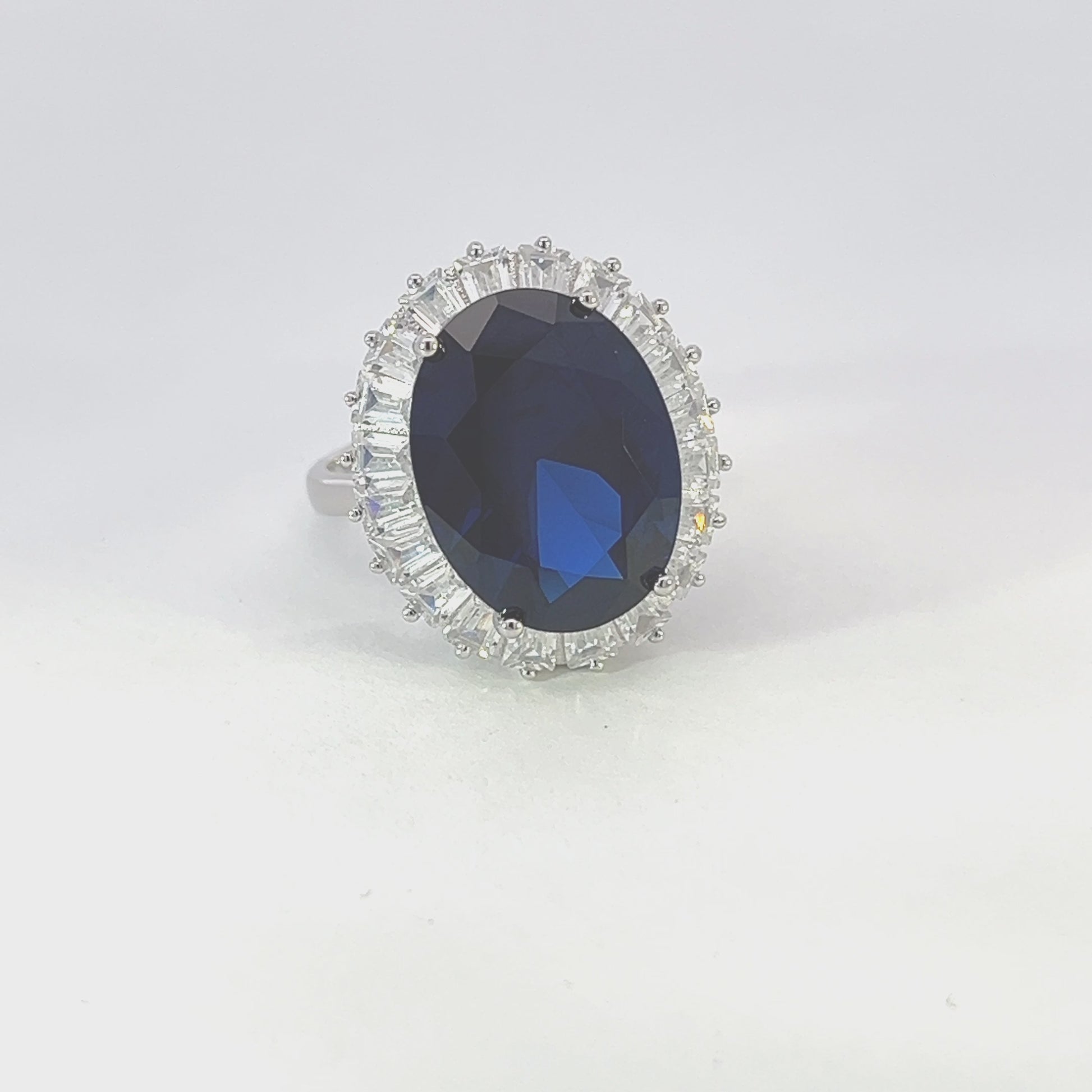 Navy Blue Sapphire Oval CZ Ring