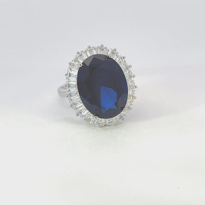 Navy Blue Sapphire Oval CZ Ring