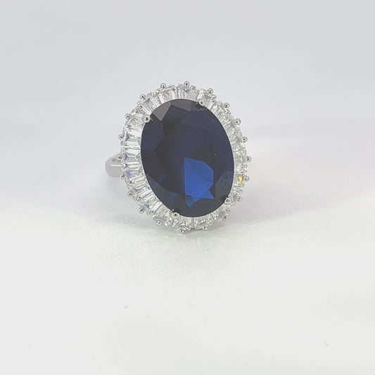 Navy Blue Sapphire Oval CZ Ring